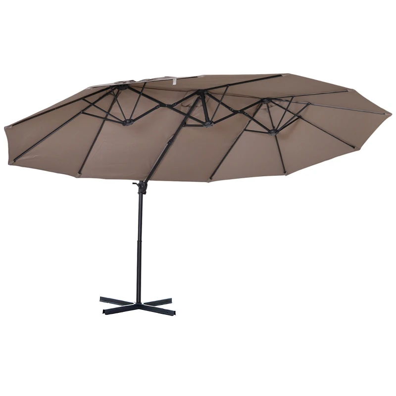 Best Double Canopy Offset Parasol Umbrella Garden Shade with 12 Support Ribs Crank Handle Easy Lift Twin Canopy Brown