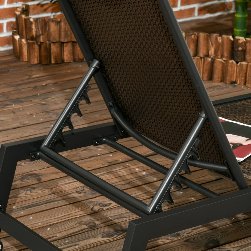 Best Rattan Sun Lounger, with Five-Position Back - Brown/Black - Image 7