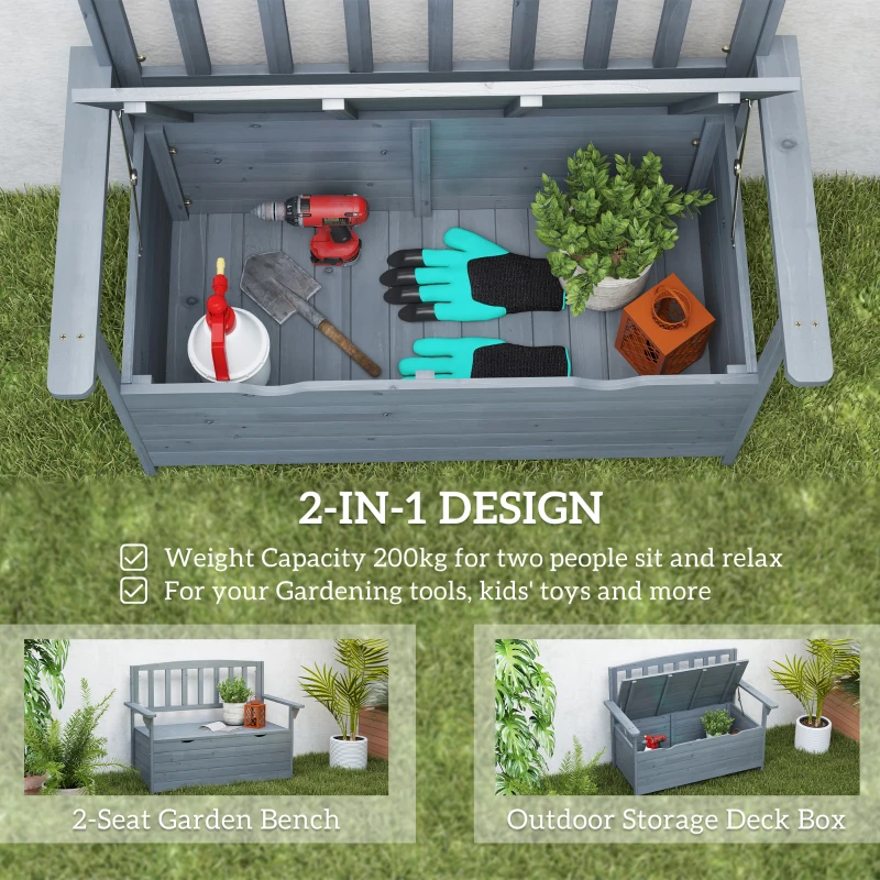Best Two-Seater Garden Storage Bench - Grey - Image 4