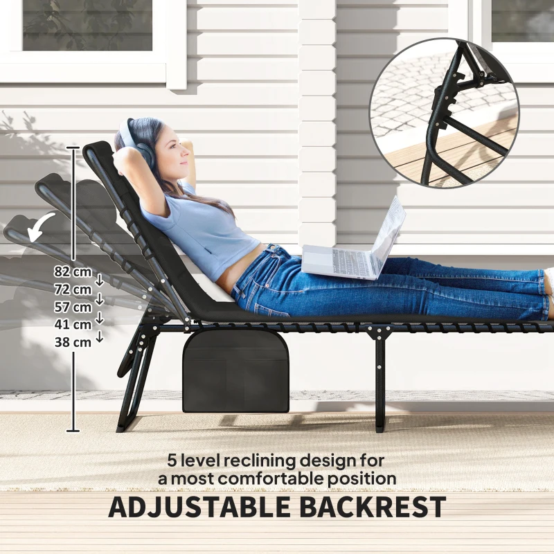 Best Folding Sun Loungers Set of 2, Recliner Garden Chairs with Quick Drying Pad Headrest Side Pocket, Garden Sun Loungers for Beach Pool, Black - Image 4