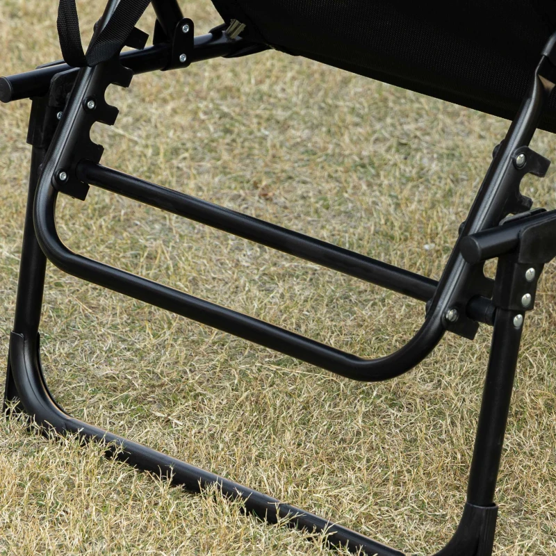 Best Portable Sun Lounger, Folding Camping Bed Cot, Reclining Lounge Chair 5-position Adjustable Backrest with Side Pocket, Pillow for Patio Garden Beach Pool, Black - Image 8