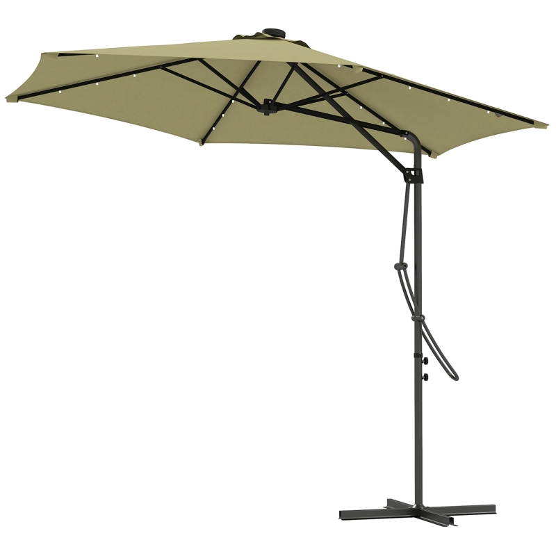 Best 3(m) Garden Parasol Cantilever Umbrella with Solar LED, Cross Base and Waterproof Cover, Beige - Image 11