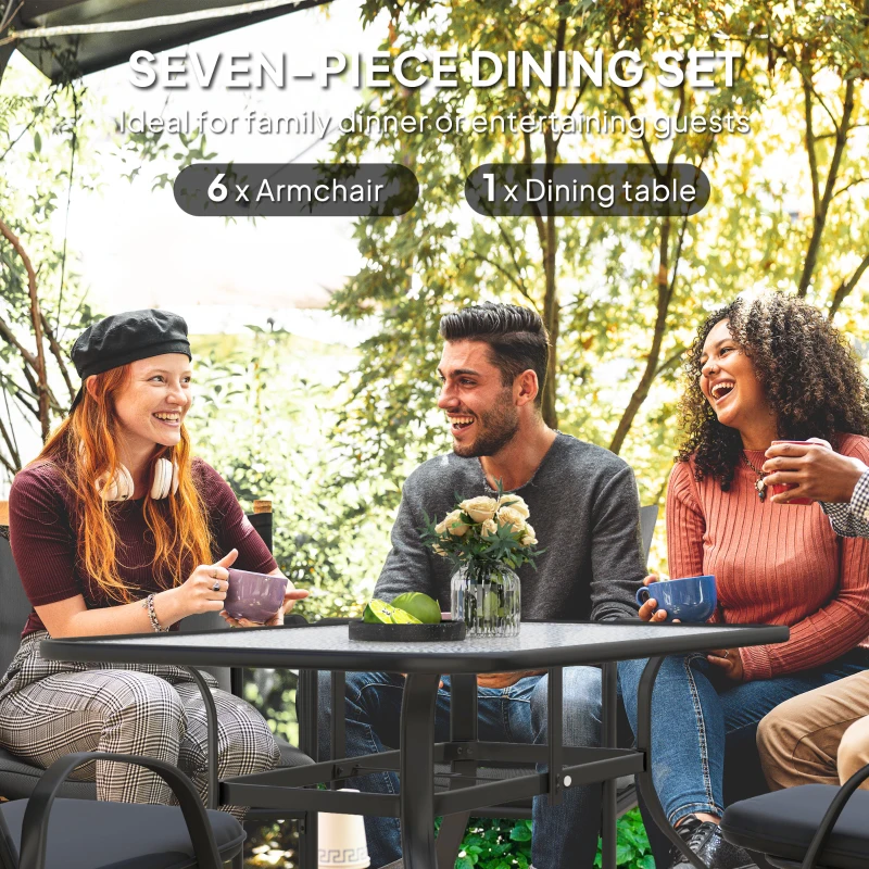 Best Seven-Piece Garden Dining Set with Cushions - Black - Image 5