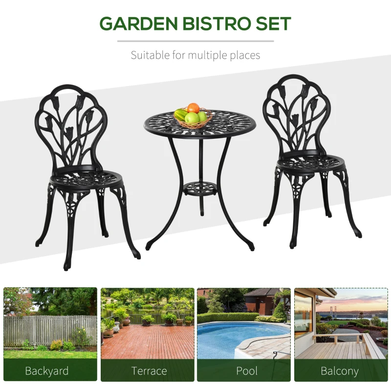 Best Three-Piece Aluminium Floral Bistro Garden Set - Black - Image 7
