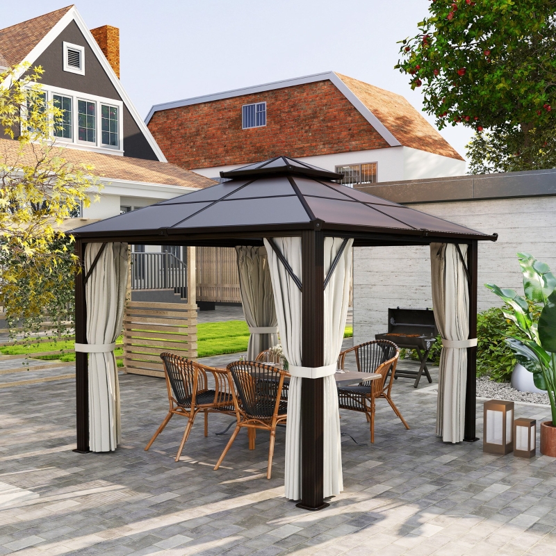 Best 3 x 3(m) Hardtop Gazebo Canopy with UPF30+ Double Polycarbonate Roof, Aluminium Frame Garden Gazebo Permanent Pavilion with Mosquito Netting and Curtains for Patio, Deck, Beige - Image 10