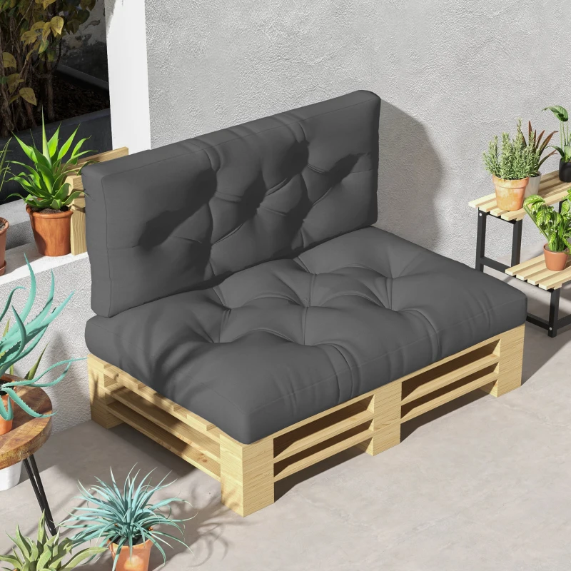 Best 2 Seater Pallet Seat Cushions Back Pillows Replacement, Patio Chair Cushions Set for Indoor Outdoor, Charcoal Grey - Image 2