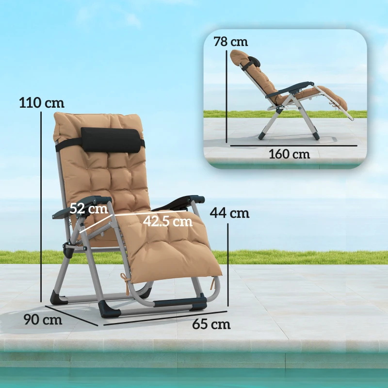 Best 2 Piece Reclining Zero Gravity Sun Loungers with Cushions, Khaki - Image 3