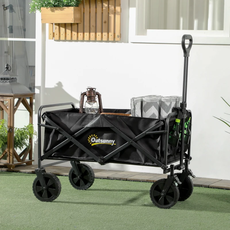 Best Folding Steel Frame Garden Storage Cart, with Wheels and Handle - Black - Image 2