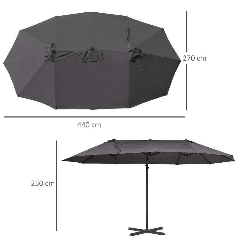 Best Double Canopy Offset Parasol Umbrella Garden Shade w/ Steel Pole 12 Ribs Grey - Image 3