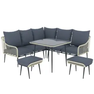 Best Six-Piece Rattan Strong Garden Sofa Set - Grey