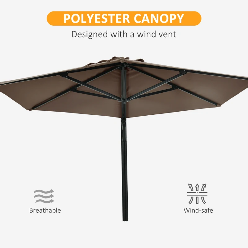 Best 2.5m Wall Mounted Parasol, Hand to Push Outdoor Patio Umbrella with 180 Degree Rotatable Canopy for Porch, Deck, Garden, 250 cm, Khaki - Image 6