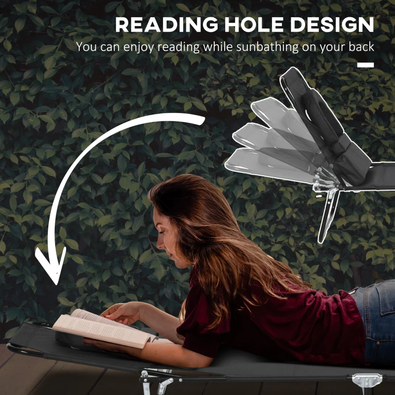 Best Outdoor Folding Sun Lounger Set of 2 with Face Hole, 4 Level Adjustable Backrest Reclining Garden Lounger, Garden Recliner Sunbed with 600 D Oxford Cloth Seat and Pillow for Beach, Black - Image 7