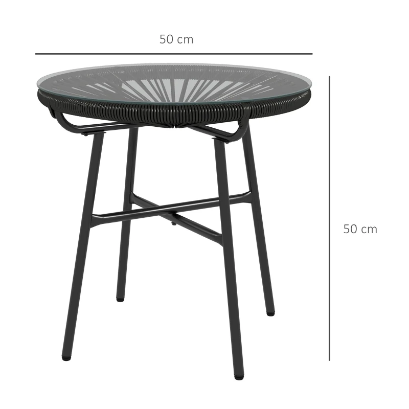Best Rattan Side Table, Round Outdoor Coffee Table, with Round PE Rattan and Tempered Glass Tabletop for Patio, Garden, Balcony, Black - Image 3