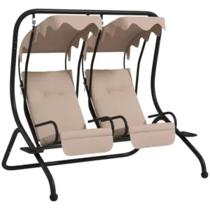 Best Two-Seat Garden Swing Chair, with Protective Canopy - Beige