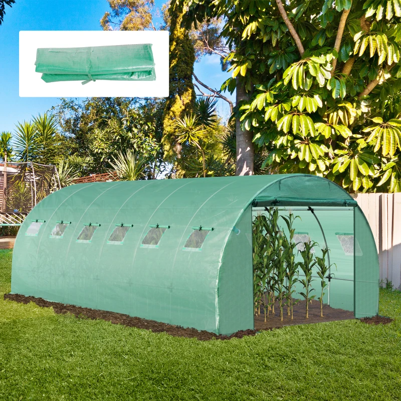 Best 6 x 3 x 2m Greenhouse Replacement Cover ONLY Winter Garden Plant PE Cover for Tunnel Walk-in Greenhouse with Roll-up Windows Door Outdoor, Green - Image 2