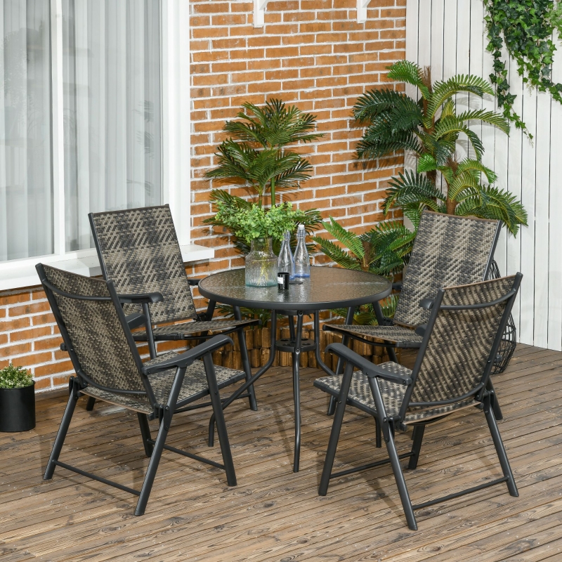 Best 4 Seater Rattan Dining Set, Rattan Garden Furniture Set with Parasol Hole, Outdoor Dining Table and Chairs with 4 Armchairs, Round Glass Top Table for Patio, Balcony, Mixed Grey - Image 10