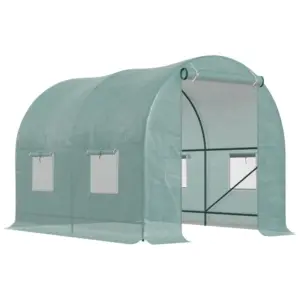 Best 2.45 x 2m Polytunnel Greenhouse, Walk-in Greenhouse with Large Roll-Up Door & Windows, Plastic Cover, Steel Frame, Easy Access & Ventilation, Green