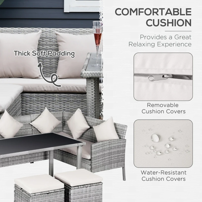 Best 6-Seater Rattan Dining Set Sofa Table Footstool Outdoor w/ Cushion Garden Furniture - Image 5