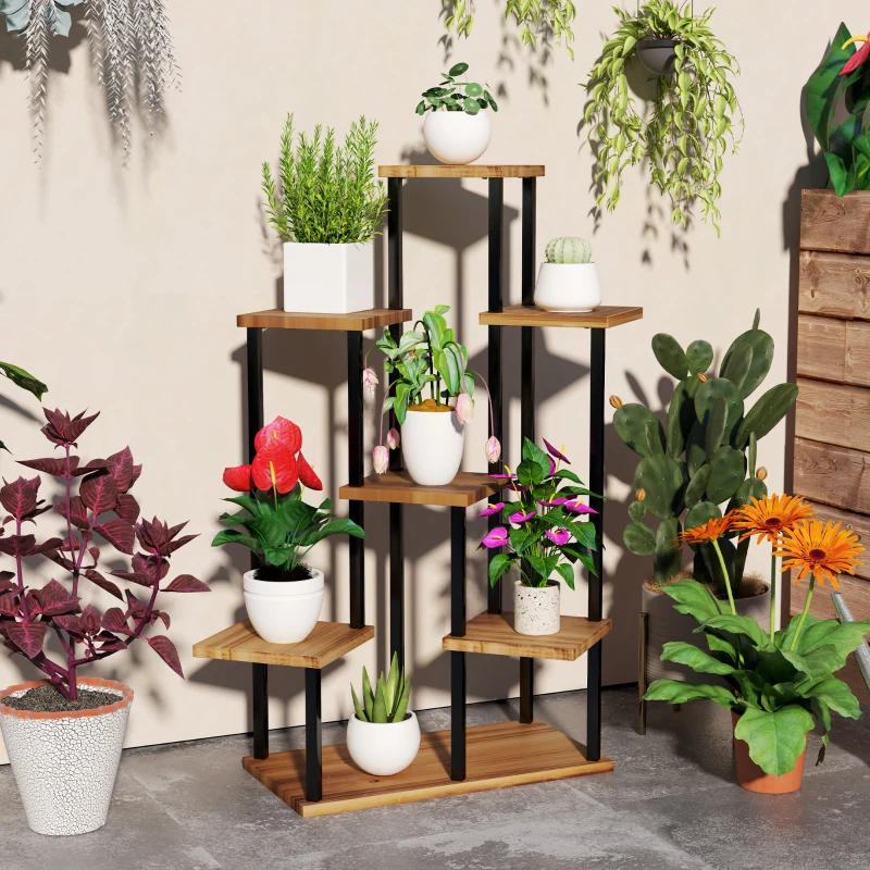 Best 7 Tier Plant Stand Indoor Outdoor, Tiered Corner Steel Wood Plant Shelf for Multiple Plants, Tall Flower Stand Display Rack for Garden Patio Balcony Living Room, Carbonised Finish - Image 2
