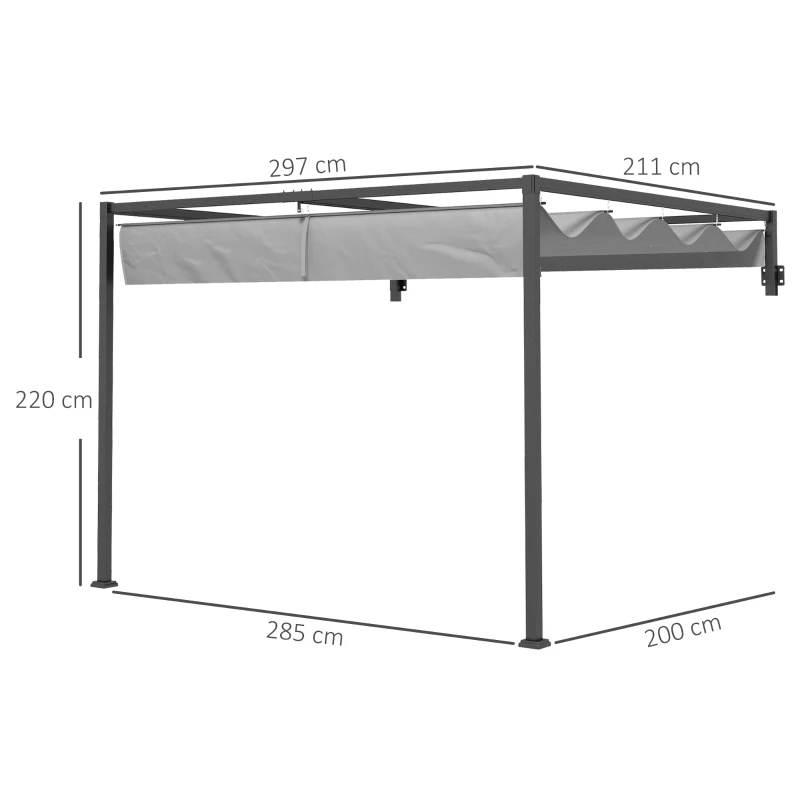 Best 2 x 3(m) Lean To Steel Pergola, with Moving Fabric Canopy - Dark Grey - Image 3