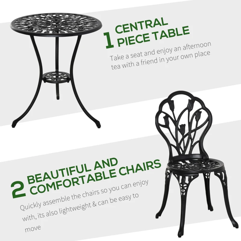 Best Three-Piece Aluminium Floral Bistro Garden Set - Black - Image 4