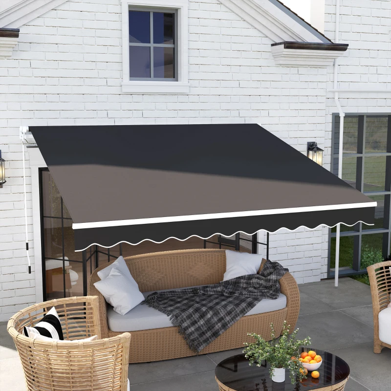 Best 3 x 2.5m Garden Patio Manual Awning, Retractable Canopy Sun Shade Shelter with Fittings and Crank Handle, Black - Image 2