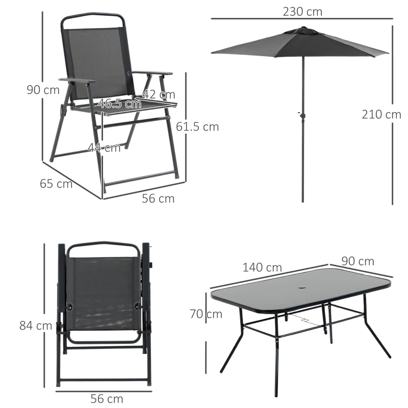 Best Eight-Piece Garden Dining Set, with Chairs, Table and Parasol - Black - Image 3