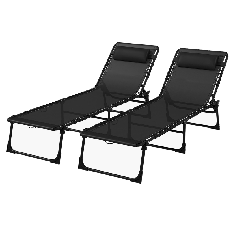 Best Set of Two Folding Sun Loungers, with Four-Position Backs - Black - Image 11