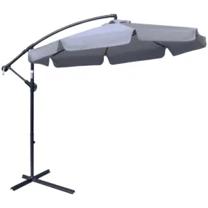Best 2.7m Garden Banana Parasol Cantilever Umbrella with Crank Handle and Cross Base for Outdoor, Hanging Sun Shade, Dark Grey