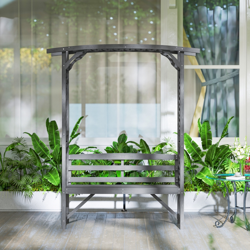 Best Garden Bench, Wooden Garden Arbour with Seat for Vines/Climbing Plants, Grey - Image 9