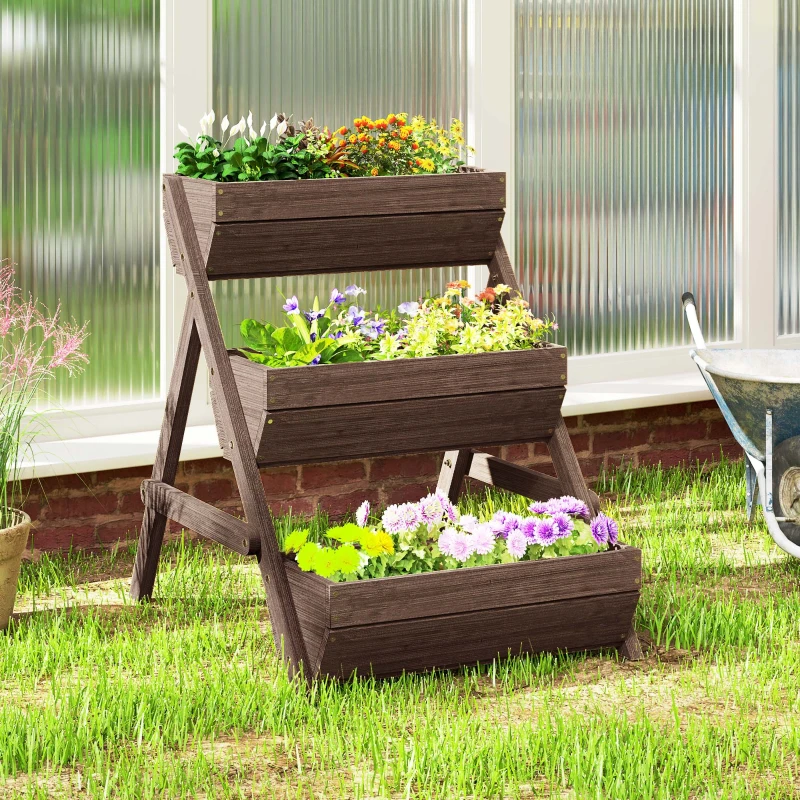 Best 3 Tier Raised Garden Bed Wooden Elevated Planter Box Kit, 66L for Flower, Vegetable, Herb, 65x75x78cm, Tan - Image 7