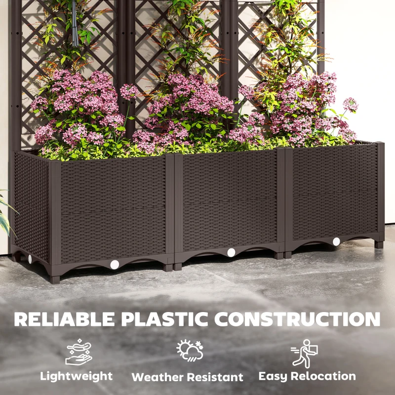Best Raised Garden Bed with Trellis, Plastic Planter Box with Drainage Holes and Drain Plugs for Climbing Plants, Vegetables, Flowers, Brown - Image 5