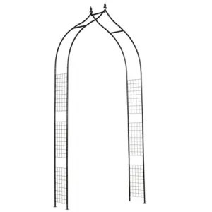 Best Vintage Style Steel Garden Patio Outdoor Arbor & Trellis Arch Support Vines & Climbing Plants Garden Decoration - Black 2.5H m