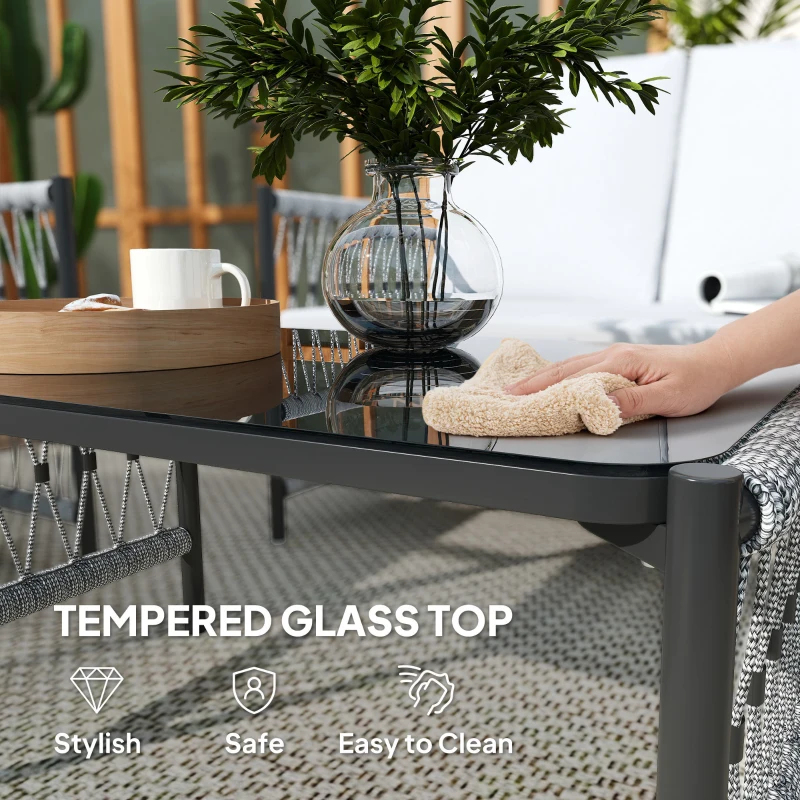 Best 4 Piece Rattan Garden Furniture Set, 4 Seater Wicker Patio Conversation Set with 2 Armchairs, Loveseat, Glass Top Coffee Table and Cushions for Outdoor, Balcony, Grey - Image 7