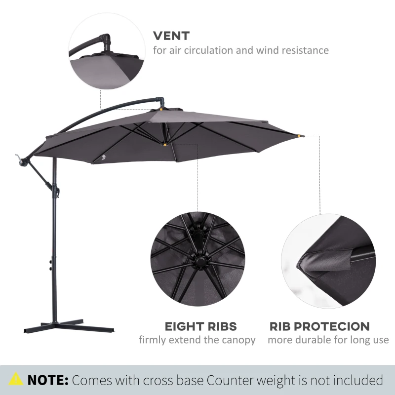 Best Cantilever Umbrella Parasol Hanging Banana Steel Dark Grey 3M Patio - Image 5