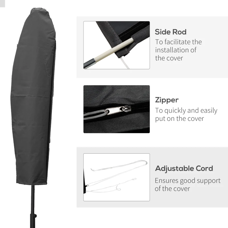 Best Parasol Cover, Patio Cantilever Cover, Banana Umbrella Protector with Rod, Zipper for Outdoor Garden, Patio, Dark Grey - Image 5