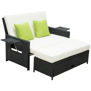 Best Rattan 2-Seater Sofa Sun Lounger Bed-Black
