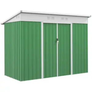 Best 7.6 x 4.3ft Garden Storage Shed with Lockable Sliding Doors and Ventilation, Metal Garden Tool Storage House, Green