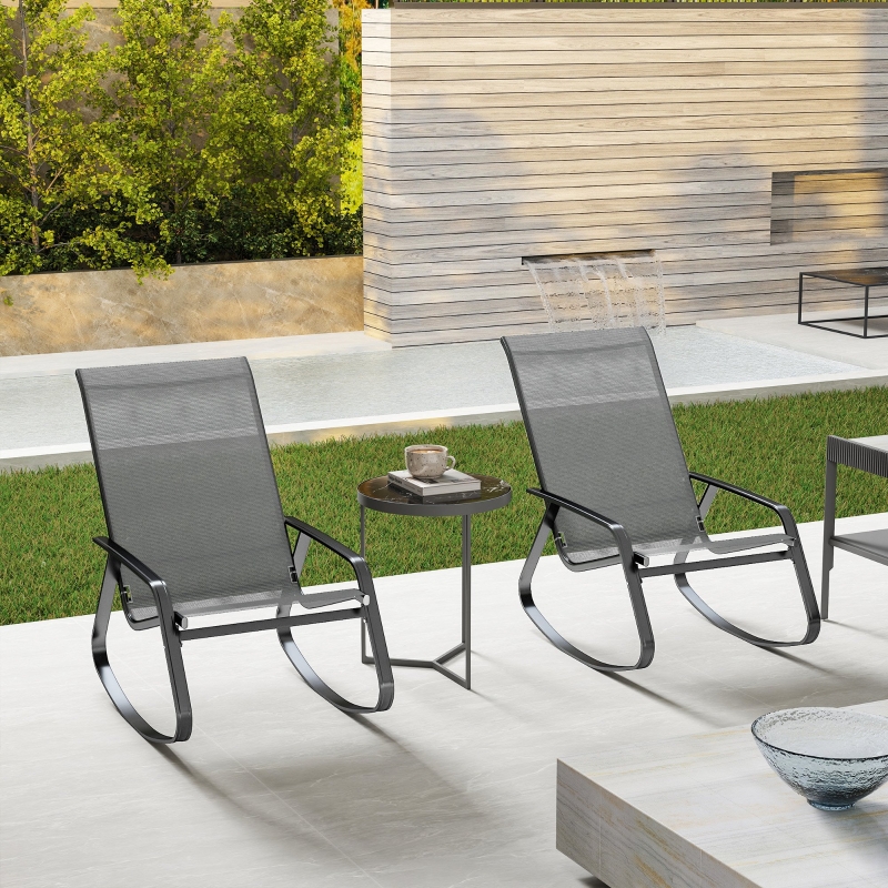 Best Set of Two Rocking Garden Chairs - Grey - Image 9