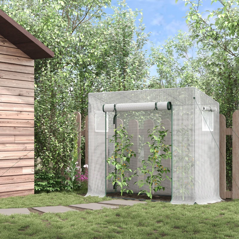 Best Small Walk-in Garden Greenhouse with Steel Frame, Large Roll-up Door and Windows, 200Lx76Wx168Hcm, White - Image 2