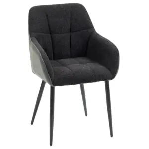 Best Accent Chair with Foot Pads, Upholstered Armchair with Chenille Fabric Front and PU Back, Occasional Chair for Living Room Bedroom, Black