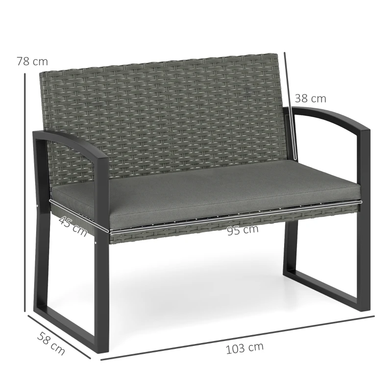 Best Two-Seater Rattan Garden Bench - Grey/Black - Image 3