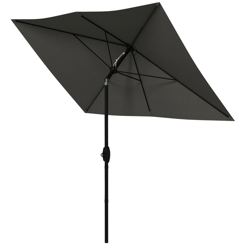 Best 2 x 3(m) Garden Parasol Umbrella, Rectangular Outdoor Market Umbrella Sun Shade with Crank & Push Button Tilt, 6 Ribs, Aluminium Pole, Dark Grey - Image 11
