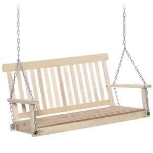Best Outdoor Wooden Swing Bench 2-Seater Porch Swing Chair Hanging Hammock Garden Furniture, Natural