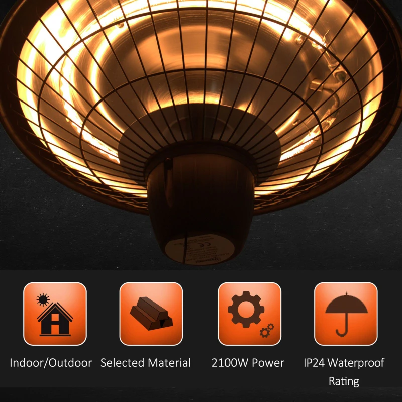 Best 2100W Outdoor Ceiling Mounted Halogen Electric Heater Hanging Patio Garden Warmer Light - Black - Image 5