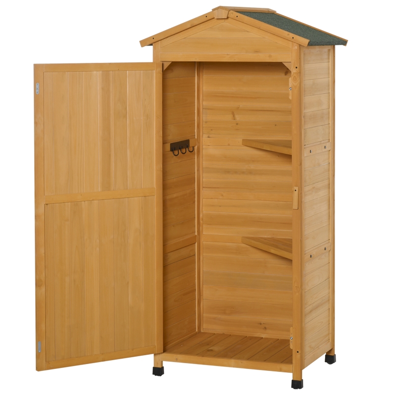 Best Wooden Garden Shed, Outdoor Storage Cabinet with 2 Shelves and Hooks, Locking Organiser Outdoor Narrow Tool House, 74x55x155cm, Yellow - Image 10