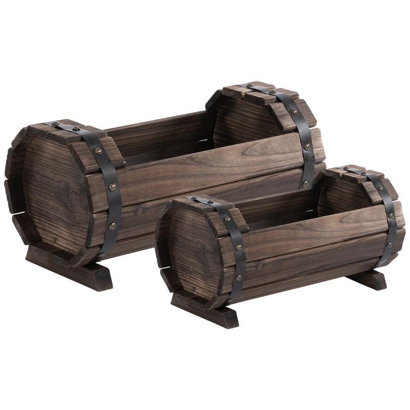 Best 2PCs 56L Wooden Planter Box Flower Plant Pot Outdoor Flower Beds Plant Box with Solid Wood Carbonized Colour - Image 12