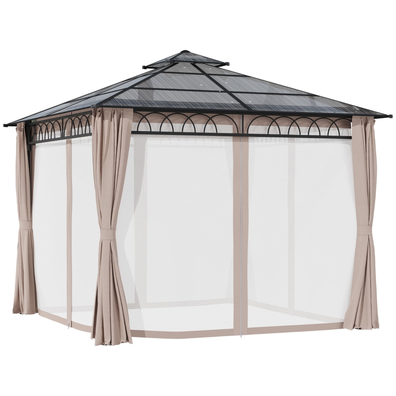 Best 3 x 3 (m) Outdoor Polycarbonate Gazebo, Double Roof Hard Top Gazebo with Galvanised Steel Frame, Nettings & Curtains for Garden, Lawn, Patio and Deck, Khaki - Image 11