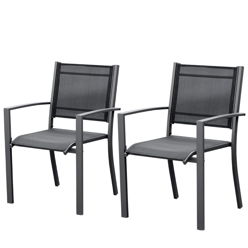 Best Garden Chairs Set Of 2 Outdoor Chairs with Steel Frame Texteline Seats for Dining Patio Balcony Dark Grey and Black - Image 11