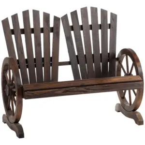 Best Fir Logs Love Seats with Wheel-Shaped Armrests, Large Load-Bearing Chair, Natural Wood Grain